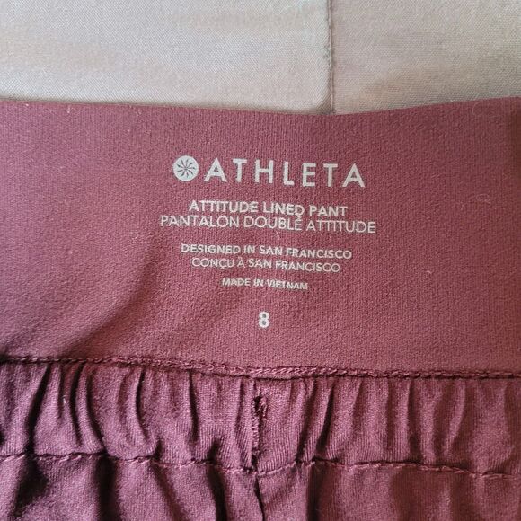 Athleta Attitude Lined Pant Womens Size 8 Burgundy Ruched Jogger Activewear - Picture 3 of 9